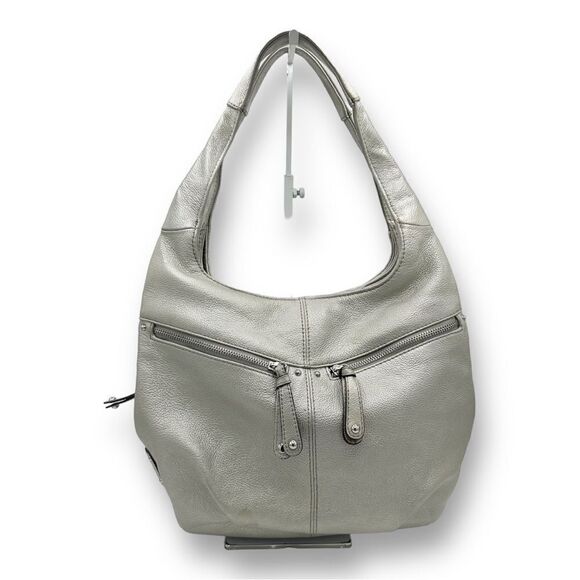 Tignanello Handbags - Tignanello Metallic Silver Leather Hobo Bag